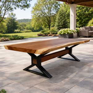 Mesa de Comedor Plegable Moderna de Madera de Arce con Borde Natural y Patas de Hierro en Forma de X, Construcción Resistente para Hogar, Hotel, Restaurante - Product Image 4