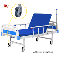 Lit d'hôpital manuel avec matelas, dossier réglable, barrières latérales, roulettes, acier laminé à froid, garantie 1 an, lit médical pour soins infirmiers