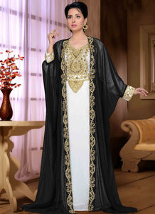 Black embroidered georgette islamic <b>kaftan</b> - Product Image 2