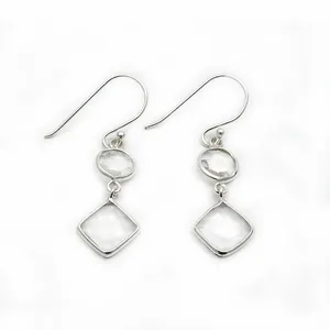 Dainty Gift For Her 925 Sterling Silver Natural Crystal Gemstone Unique Design Dangle Earrings Handmade Jewelry Bulk Suppliers