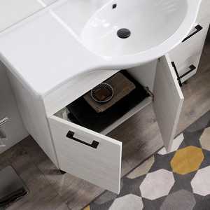 105cm Modern White Oak <b>Floor</b>-Standing Bathroom Cabinet with <b>Mirror</b> Ravenna Wall Unit Set - Product Image 4