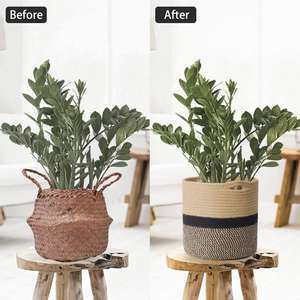 Panier à plantes en jute et coton de qualité supérieure, finition céramique, pot à fleurs, 10, écologique, tissé à la main, décoration de jardin d'intérieur - Product Image 6