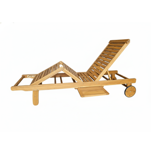 Chaise longue d'extérieur moderne en bois d'acacia massif avec coussins imperméables et mécanisme d'inclinaison pour hôtels, cours, jardins et piscines - Product Image 1