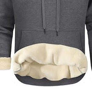 Men <b>Thick</b> <b>Fleece</b> Embroidered Beaded Hooded Pullover Hoodie Solid Design 100% Cotton Winter Warm - Product Image 6