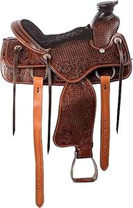 Selle de cheval de Type anglais de haute qualité en cuir véritable Western Barrel Trail avec accessoires portables personnalisables - Product Image 3