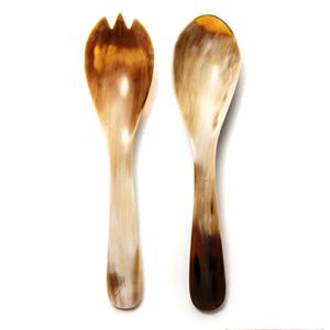 Ensemble de 2 couverts en corne de buffle marron et noir Outils de service uniques en corne légère de luxe pour salade Meilleures ventes en Inde - Product Image 5