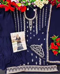 Traje indio paquistaní puro de Georgette para mujer, colección de traje de Salwar Kameez, con trabajo bordado, Dupatta - Product Image 4