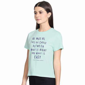 Fabricante de Pakistán Camisetas con logotipo de serigrafía para mujer Camisetas de manga corta con cuello redondo de algodón orgánico para mujer - Product Image 1