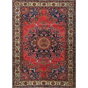 พรมขนสัตว์ถักมือ Aalam สีแดงส้ม ลายเหรียญแบบนามธรรม รูปทรงสี่เหลี่ยมผืนผ้า ขนาด 9x12 ฟุต สำหรับทางเข้าบ้าน ห้องนั่งเล่น พรมจาไพร สหรัฐอเมริกา - Product Image 1