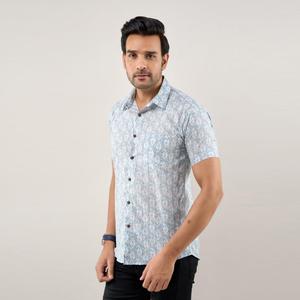 Chemise décontractée à fleurs pour homme, coupe classique, bleu grisâtre, en coton popeline 100% respirant, taille 6XL, idéale pour l'été à la plage - Product Image 5