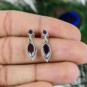 Filles Simple Mode Grenat Gemme Boucles D'oreilles 925 Solide En Argent Sterling Pierre Boucles D'oreilles Pour Les Femmes Bijoux En Argent - Product Image 2