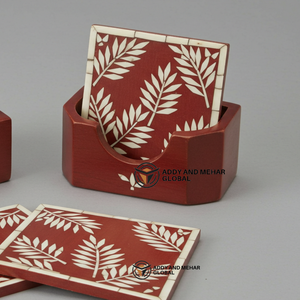 Proveedor indio ofrece posavasos con incrustaciones de hueso marrón y blanco hechos a mano con soporte posavasos con patrón floral - Product Image 2