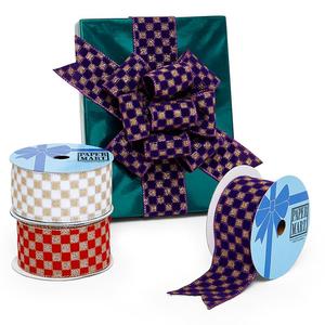 Luxury Floral Velvet <b>Wired</b> <b>Ribbon</b> Sparkling Checkered Print for Birthday Halloween Wedding Christmas Hanukkah Silk Polyester - Product Image 1