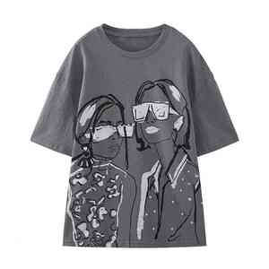 Camisetas Vintage con Estampado Gráfico para Mujer, Estilo Harajuku, Holgadas, de Algodón, Manga Corta, para Verano - Product Image 1