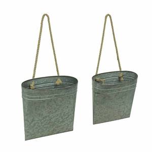 Top rustique métal suspendu planteur galvanisé ferme intérieur et extérieur ensemble de 2 décorations pour la maison et le jardin fournitures en gros - Product Image 1