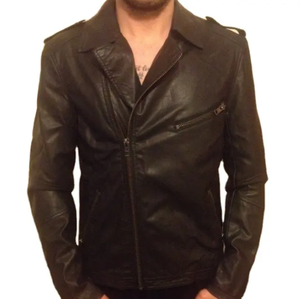 Veste de moto en cuir de mouton véritable noir de bonne qualité pour hommes motif épaule personnalisé vêtements d'hiver veste en cuir pour hommes - Product Image 5