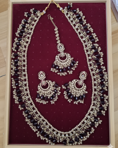 Ensemble de bijoux de mariage ethnique traditionnel de luxe en or plaqué antique avec zircon, fabriqué en Inde, collier et boucles d'oreilles pour femmes - Product Image 2