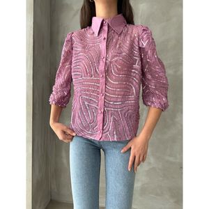Blusas y Tops de Tul Bordado con Lentejuelas Lila Topshow para Mujer, Venta al Por Mayor - Product Image 4