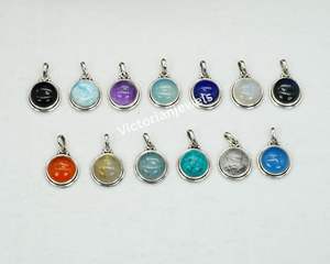 925 argent sterling massif mois de septembre pierre de naissance Lapis Lazuli avec lunette réglage forme ronde pendentif à breloque - Product Image 5