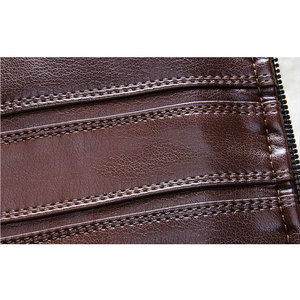Brown Cow Leather PU Men's Windproof Jacket Sherpa Lined Stand Collar <b>Zip</b>-<b>Up</b> Regular Fit Winter Outerwear with Logo - Product Image 4