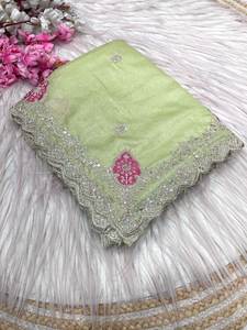 Fiesta en la playa y función especial hermosa decorativa Premium Georgette con impresión digital y trabajo de encaje Saree con pieza de blusa - Product Image 3