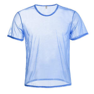 T-shirt en maille pour homme, col rond, séchage rapide, tissu léger, vêtements de sport d'été, t-shirt de sport en maille pour homme - Product Image 1