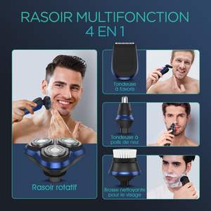 Afeitadora Eléctrica Recargable para Hombre 4 en 1 con Cabezal Giratorio, Recortadora de Barba, Recortadora de Nariz, Cepillo Facial, Inalámbrica, Triple Cuchilla, IPX7 - Product Image 3