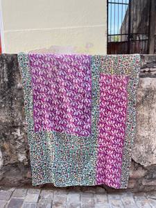 Handmade Eco-Friendly Cotton Kantha Reversible <b>Quilt</b> Soft Lightweight Floral <b>Bedspread</b> for All Seasons - Product Image 1