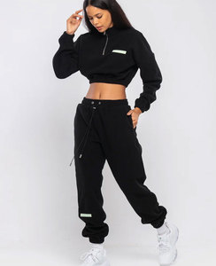 100% algodón orgánico tendencia nueva llegada personalizado Unisex polar cordón chándal mujeres Joggers Traje dos piezas conjuntos con capucha - Product Image 1