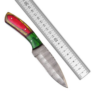 Couteau de chasse/camping Moluccan Eclectus fait main en acier Damas, lame pleine longueur à pointe tombante, manche en bois de Pakka, étui en cuir - Product Image 2