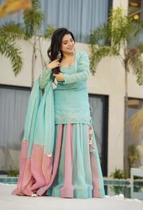 Lanzamiento del nuevo diseñador Party Wear Look Heavy Curancy Silk Top Lehenga & Dupatta Set - Product Image 4