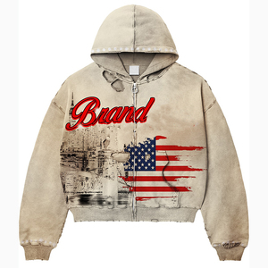 Sweat à capuche personnalisé en molleton de coton 400 GSM, lourd, avec fermeture éclair, personnalisable, entièrement zippé, avec strass, streetwear de créateur - Product Image 1