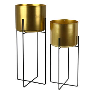 Macetas de oro de forma redonda de metal con soporte de metal de primera calidad para decoración interior y exterior - Product Image 2