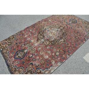 พรมขนสัตว์สีน้ำตาลสีชมพูแบบดั้งเดิมดั้งเดิมขนาด4.6x7.9ฟุตวินเทจแบบตุรกีการเย็บปะติดปะต่อกันทรงสี่เหลี่ยมผืนผ้าดีไซน์ห้องนั่งเล่นพรมลาเท็กซ์สำรองใหม่ - Product Image 4