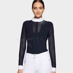 Horse Riding Wear Custom Show Shirts With Private Label Horse Riding Top Women <b>Equestrian</b> Short Sleeves Show Shirt - Product Image 3