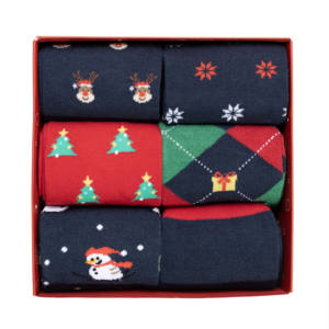 Chaussettes Jacquard en Coton Sportives Quotidiennes pour Hommes, Lot de 6 Paires à Motifs Festifs, Taille Unique, Boîte Cadeau, avec Logo au Bas, Idéales pour l'Hiver - Product Image 1