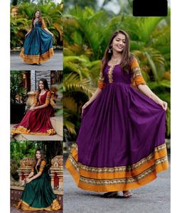 Las mujeres de moda indias usan Vichitra Material de seda Anarkali Vestidos con Golden Zari Border Anarkali Vestidos para Festival Ropa de boda - Product Image 1