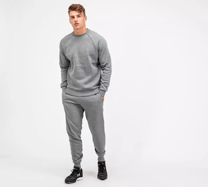 Chándal de algodón personalizado unisex de talla grande XL, Sudadera de cuello redondo y pantalones de chándal con logotipo en relieve, conjunto de chándal para correr para hombre - Product Image 1