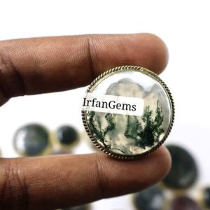 Brass Handmade Rings Pendants Jewelry Making Stone 100% Natural Moss Agate Grooved Pendant Loose Gemstones Bulk Lot Agate Stone - Product Image 3