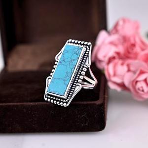 925 argent Sterling Boho Style bague à la main Turquoise pierres précieuses bijoux classiques pour les femmes cadeau de mariage accessoire de fête pour les femmes - Product Image 5