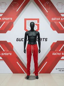 Pantalones jogger rojos para hombre, corte ajustado, tela elástica suave, cintura con cordón ajustable, pierna con corte cónico, estilo casual streetwear. - Product Image 2