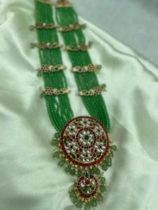 Ready Ship Ethnic <b>Gold</b> Plated Alloy Traditional Zircon Long Necklace <b>Set</b> Mint Color Matching Earrings Engagement Wedding Party - Product Image 2