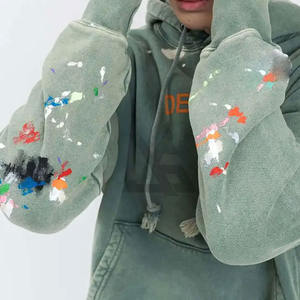 Men's Pullover Winter Plain Dyed Custom Logo Embroidered Heavy Weight Acid Wash Oversized Fit Hoodie - Product Image 5