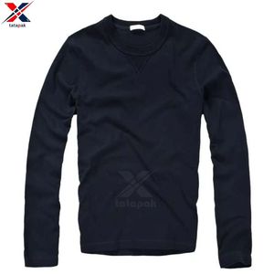 T-shirt décontracté à manches longues pour homme, col rond, logo personnalisé brodé, à carreaux, respirant, évacuant l'humidité, séchage rapide, 200 grammes, en laine peignée - Product Image 5