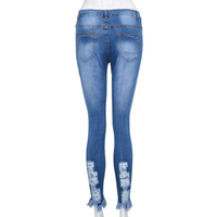 Jean skinny en denim pour femme, taille haute, extensible, déchiré, avec trous aux genoux, style crayon, Y2K, broderie léopard et nœud utilitaire