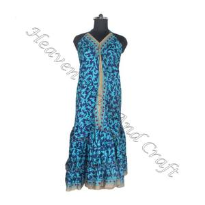 SD005 femmes été Boho Hippie Vintage soie robe licou recyclé Saree longue robe de soirée pour les filles - Product Image 3