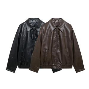 À la mode et polyvalent lâche revers fermeture éclair imitation cuir pilote veste manteau femmes automne nouvelle veste en cuir PU - Product Image 2