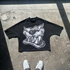 Boxy Crop 100% T-shirt en coton Summer Street Wear T-shirt à col rond à motif solide Tissu éponge - Product Image 2