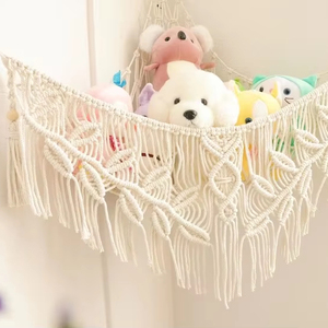 Grand filet de hamac en coton tissé à la main pour décoration de chambre moderne Étagères de présentation murales pour animaux en peluche Jouet de lieu de mariage - Product Image 1