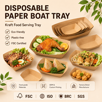 Bandeja de Papel para Alimentos con Borde Plegado, Diseño Kraft para Servir Hot Dogs, Suministro con Logotipo Personalizado